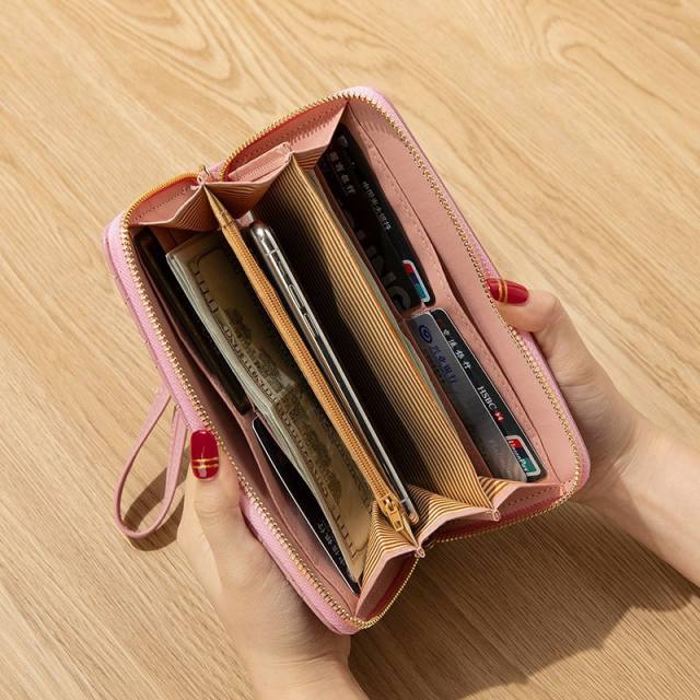 Long wallet pu embroidery thread ladies hand wallet multi-card mobile phone bag wallet