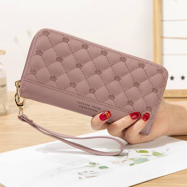 Long wallet pu embroidery thread ladies hand wallet multi-card mobile phone bag wallet