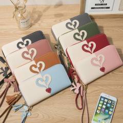 New Wallet Long Women's Zipper Wallet Female Stitching Color Tassel Mobile Phone Bag