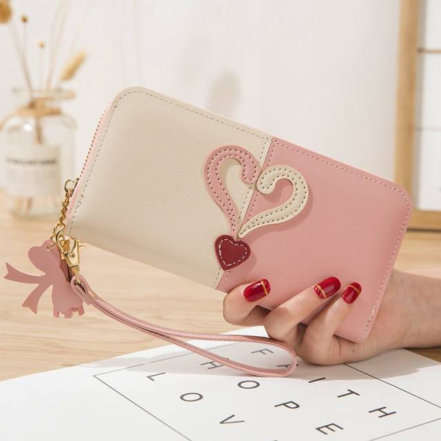 New Wallet Long Women's Zipper Wallet Female Stitching Color Tassel Mobile Phone Bag