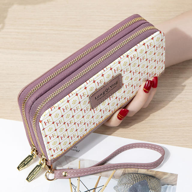 New Women's Long All-match Double Zipper Large Capacity Mobile Phone Bag Clutch Bag Coin Purse