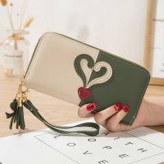 New Wallet Long Women's Zipper Wallet Female Stitching Color Tassel Mobile Phone Bag