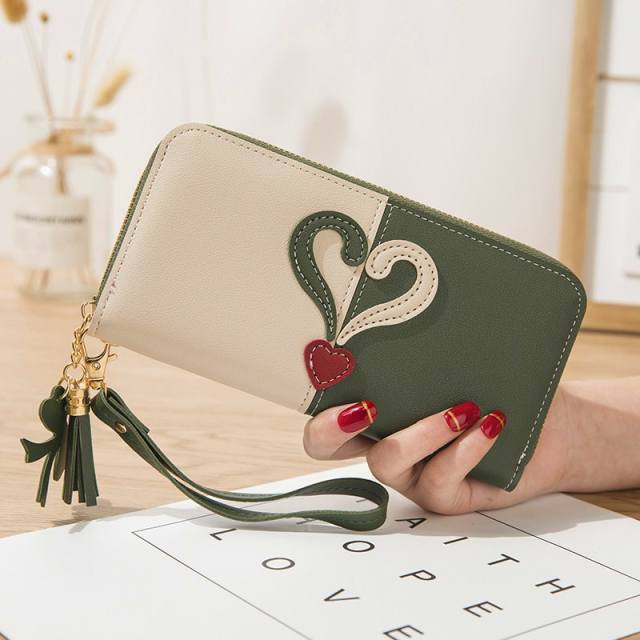 New Wallet Long Women's Zipper Wallet Female Stitching Color Tassel Mobile Phone Bag
