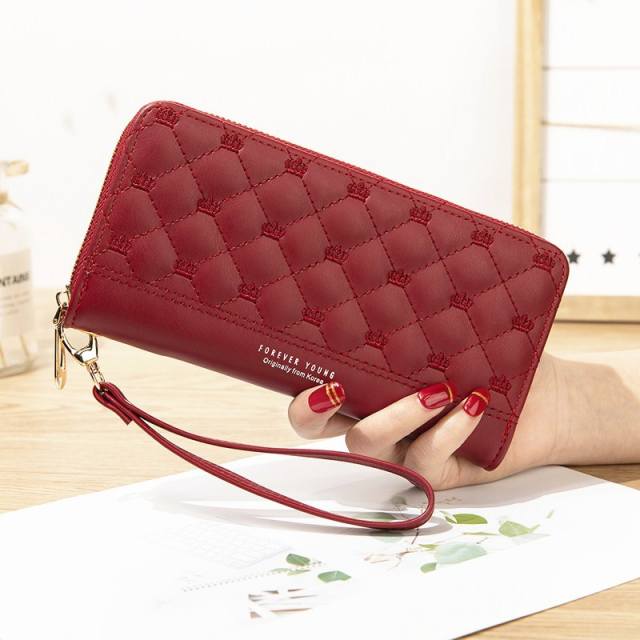 Long wallet pu embroidery thread ladies hand wallet multi-card mobile phone bag wallet