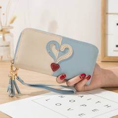 New Wallet Long Women's Zipper Wallet Female Stitching Color Tassel Mobile Phone Bag