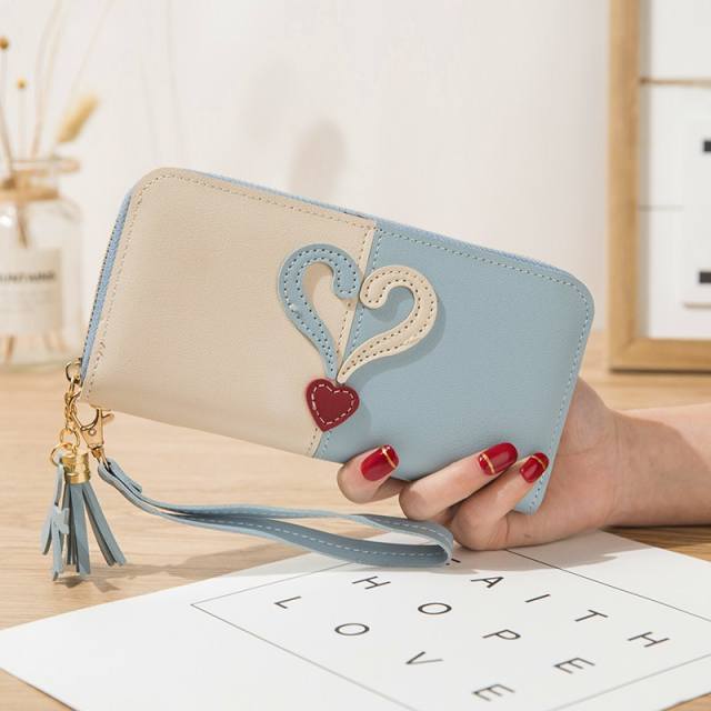 New Wallet Long Women's Zipper Wallet Female Stitching Color Tassel Mobile Phone Bag