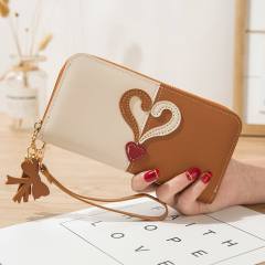 New Wallet Long Women's Zipper Wallet Female Stitching Color Tassel Mobile Phone Bag