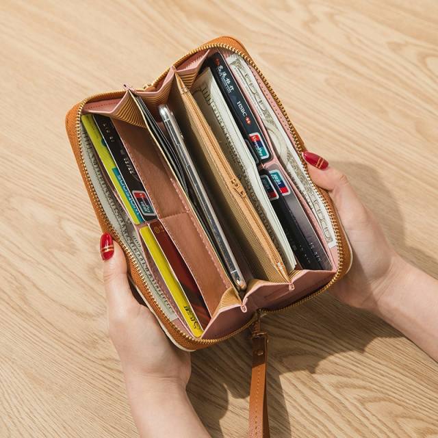 New Wallet Long Women's Zipper Wallet Female Stitching Color Tassel Mobile Phone Bag