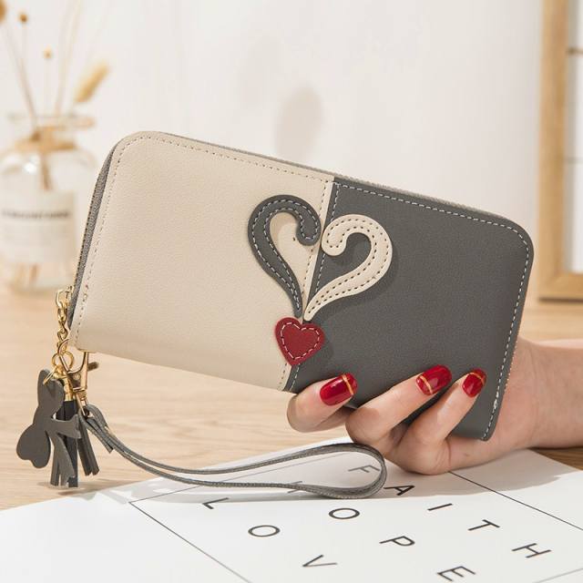 New Wallet Long Women's Zipper Wallet Female Stitching Color Tassel Mobile Phone Bag
