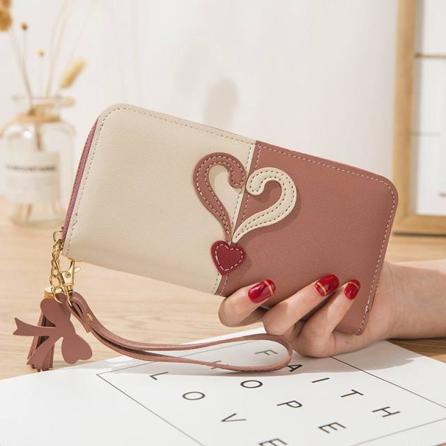 New Wallet Long Women's Zipper Wallet Female Stitching Color Tassel Mobile Phone Bag