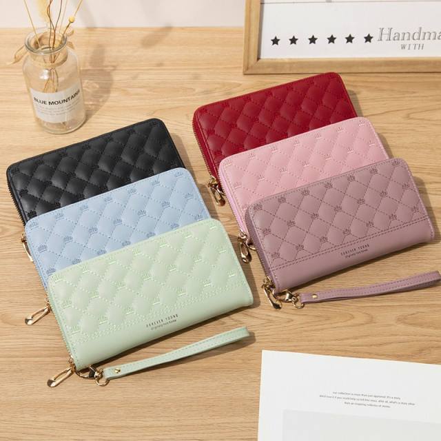 Long wallet pu embroidery thread ladies hand wallet multi-card mobile phone bag wallet