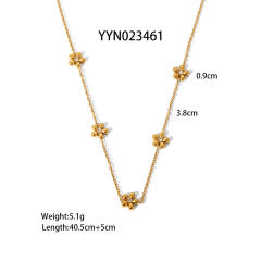 Simple diamond five petal flower stainless steel necklace bracelet suit