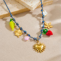Multi-Element enamel Love Flower stainless steel charm necklace