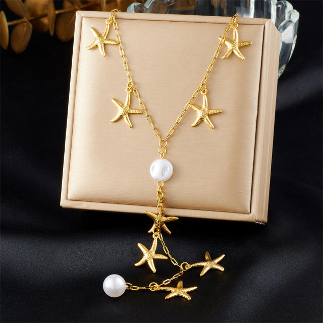 Elegant Y shape starfish charm stainless steel necklace Y shape necklace