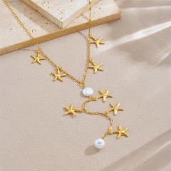 Elegant Y shape starfish charm stainless steel necklace Y shape necklace