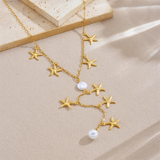 Elegant Y shape starfish charm stainless steel necklace Y shape necklace