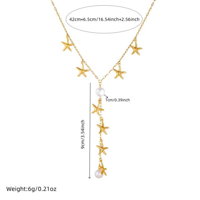 Elegant Y shape starfish charm stainless steel necklace Y shape necklace
