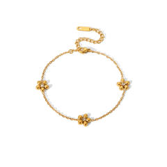 Simple diamond five petal flower stainless steel necklace bracelet suit