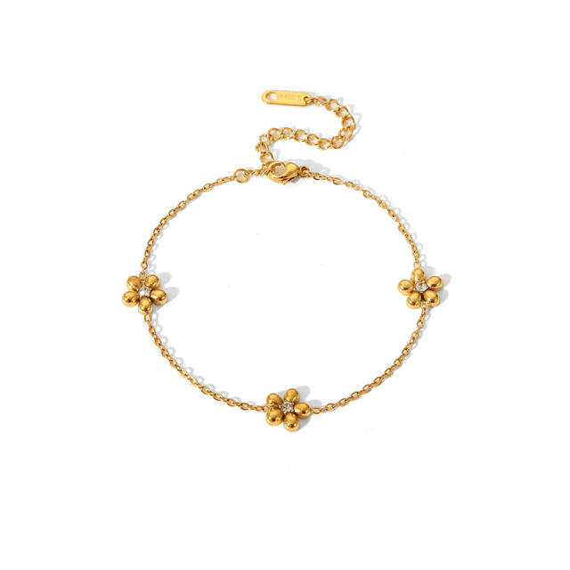 Simple diamond five petal flower stainless steel necklace bracelet suit