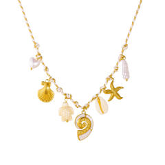 White Gold Two-Color Knotted Rope stainless steel Starfish Scallop Conch Turtle charm Necklace