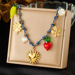 Multi-Element enamel Love Flower stainless steel charm necklace