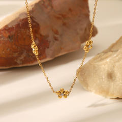 Simple diamond five petal flower stainless steel necklace bracelet suit