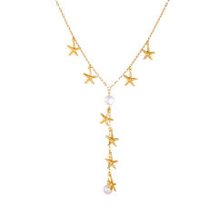 Elegant Y shape starfish charm stainless steel necklace Y shape necklace