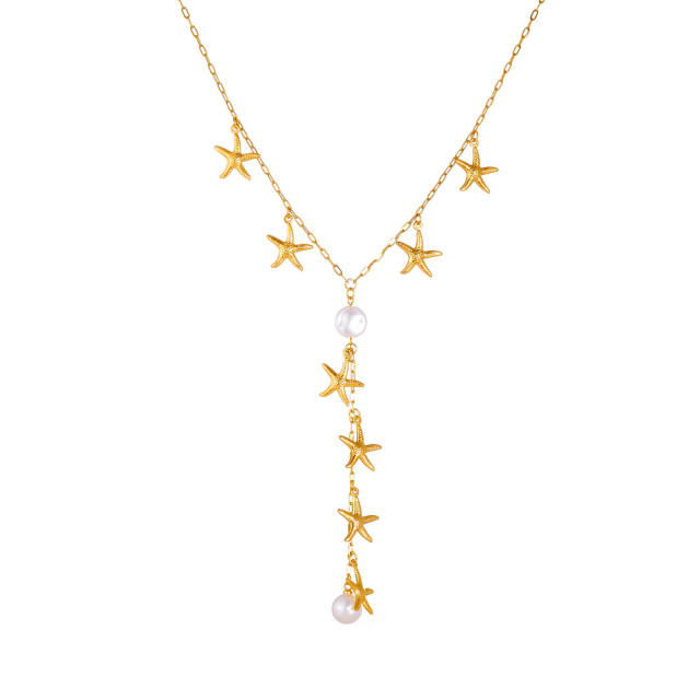 Elegant Y shape starfish charm stainless steel necklace Y shape necklace