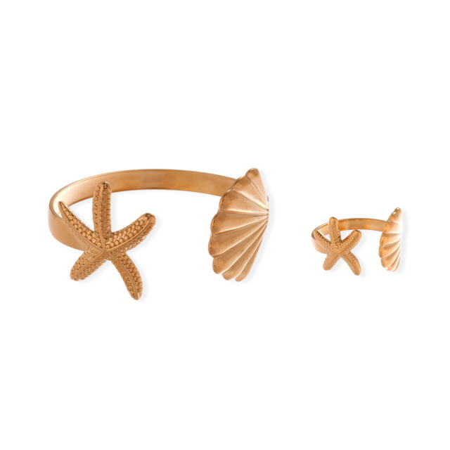 Irregular Flower Pearl cuff bangle rings suit stainless steel bracelet suit