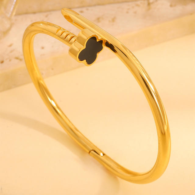 Women's stainless Steel Color-free Four-leaf Clover Nail bangle bracelet