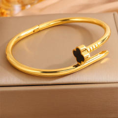 Women's stainless Steel Color-free Four-leaf Clover Nail bangle bracelet