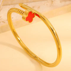 Women's stainless Steel Color-free Four-leaf Clover Nail bangle bracelet