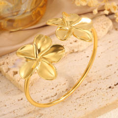 Sweet big flower stainless steel cuff bangle bracelet