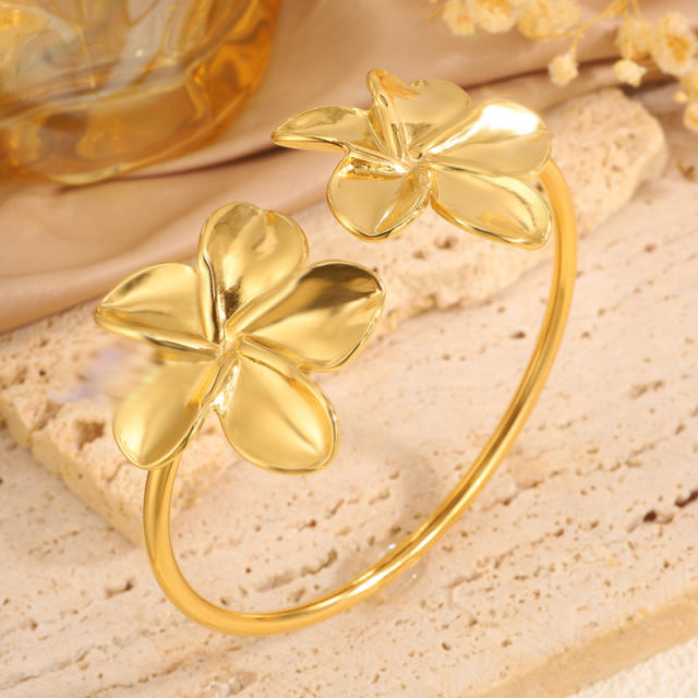 Sweet big flower stainless steel cuff bangle bracelet