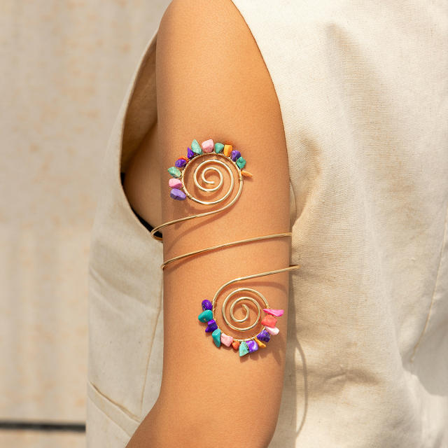 African Tribal Style Gravel Arm Ring Beaded Spiral Line arm bangle