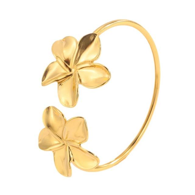 Sweet big flower stainless steel cuff bangle bracelet