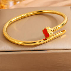 Women's stainless Steel Color-free Four-leaf Clover Nail bangle bracelet