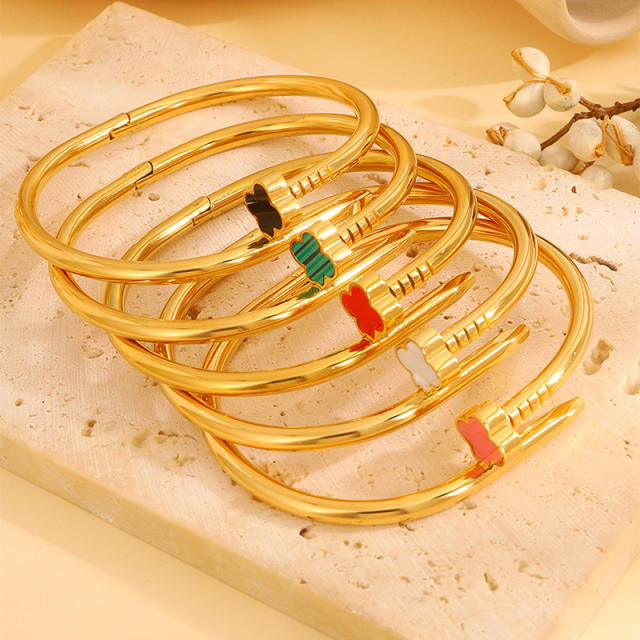 Women's stainless Steel Color-free Four-leaf Clover Nail bangle bracelet