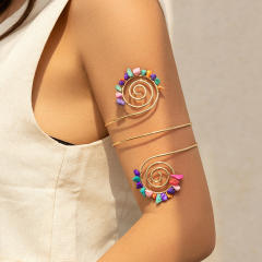 African Tribal Style Gravel Arm Ring Beaded Spiral Line arm bangle