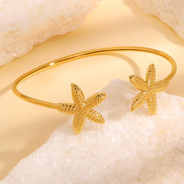 Summer hot sale pearl flower starfish heart triangle design stainless steel cuff bangle bracelet holiday hand jewelry