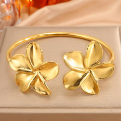 Sweet big flower stainless steel cuff bangle bracelet