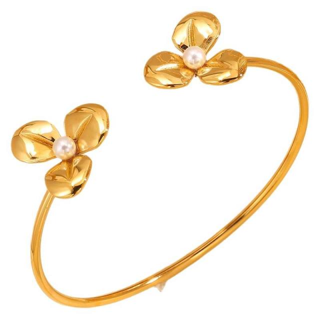Summer hot sale pearl flower starfish heart triangle design stainless steel cuff bangle bracelet holiday hand jewelry