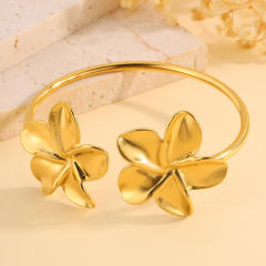 Sweet big flower stainless steel cuff bangle bracelet