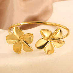 Sweet big flower stainless steel cuff bangle bracelet