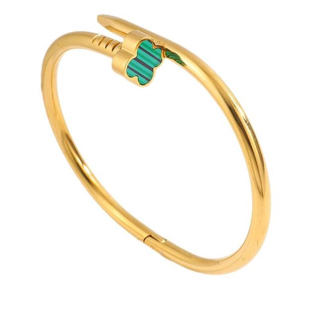 Women's stainless Steel Color-free Four-leaf Clover Nail bangle bracelet
