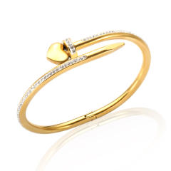 Luxury diamond nail heart nail stainless steel bangle bracelet
