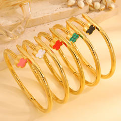Women's stainless Steel Color-free Four-leaf Clover Nail bangle bracelet