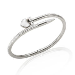 Luxury diamond nail heart nail stainless steel bangle bracelet