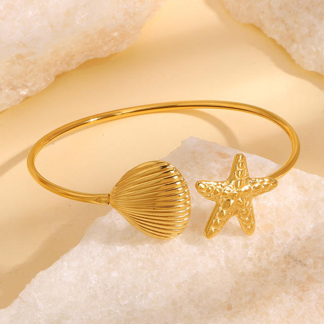 Summer hot sale pearl flower starfish heart triangle design stainless steel cuff bangle bracelet holiday hand jewelry
