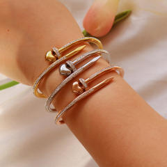 Luxury diamond nail heart nail stainless steel bangle bracelet